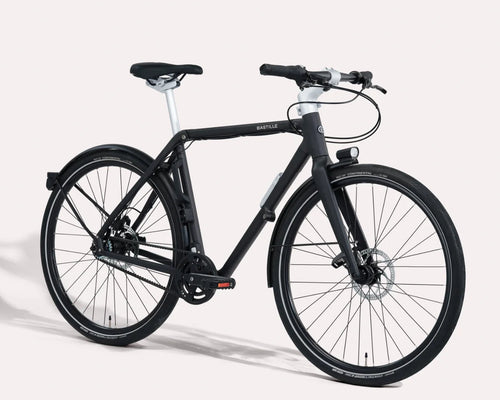 Black Bastille folding bicycle on a white background