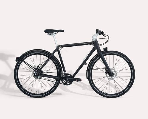 Black Bastille Folding bicycle on a white background