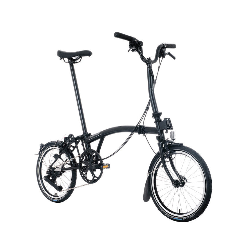 Black folding bicycle on a white background