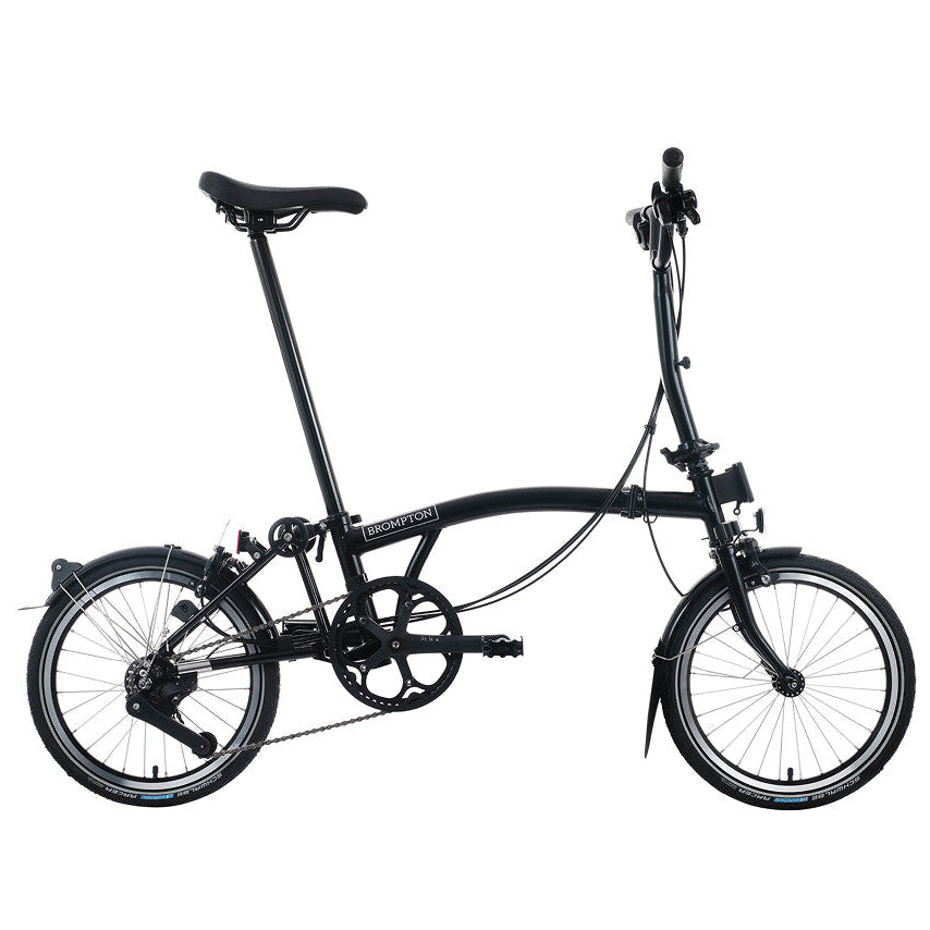 Black folding bicycle on a white background