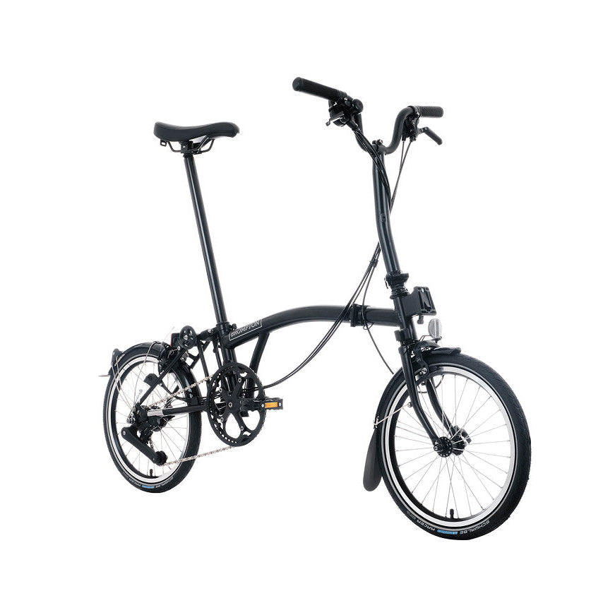 Black folding bicycle on a white background