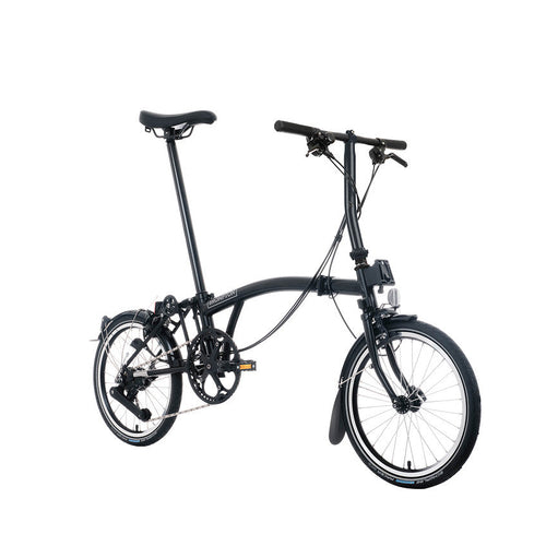 Black folding bicycle on a white background