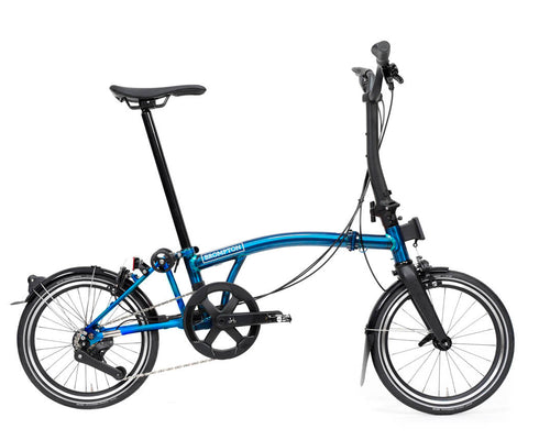 Blue P Line folding bike n a white background.