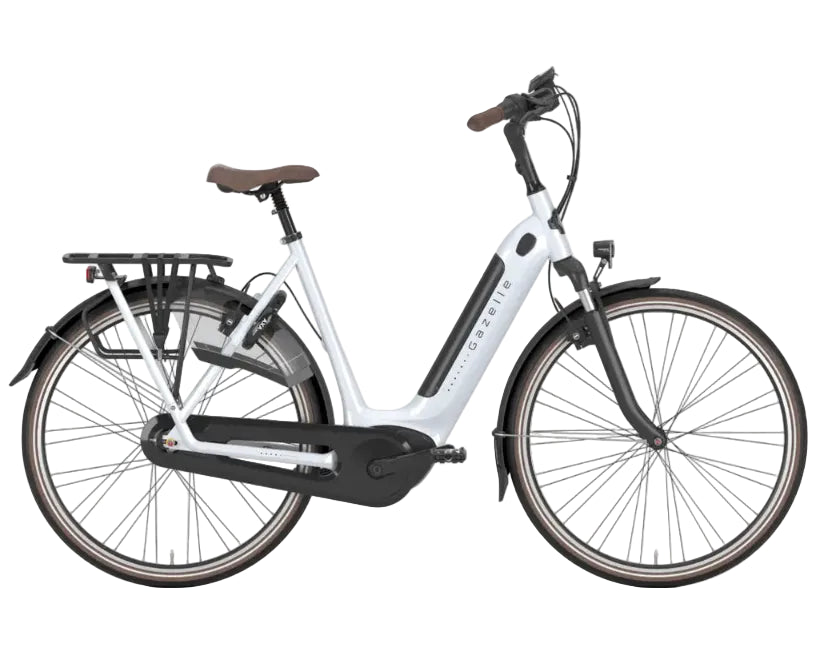 White Gazelle Grenoble electric bicycle with black accents on a white background