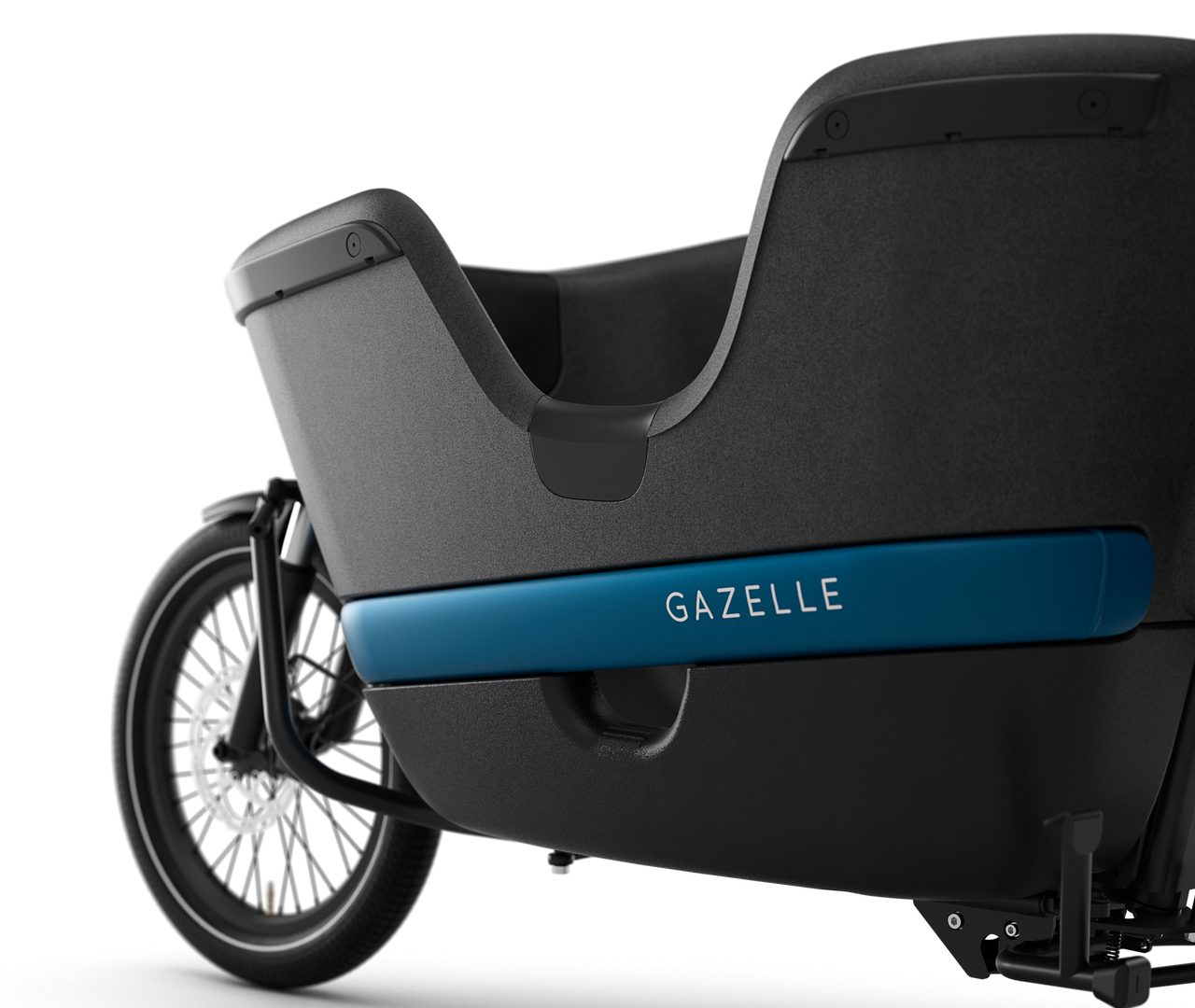 Black and blue Gazelle bike carrier box on a white background
