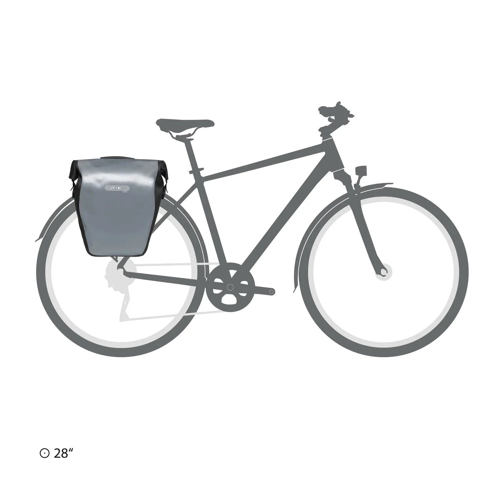 Bicycle with a rear rack and pannier bag on a white background