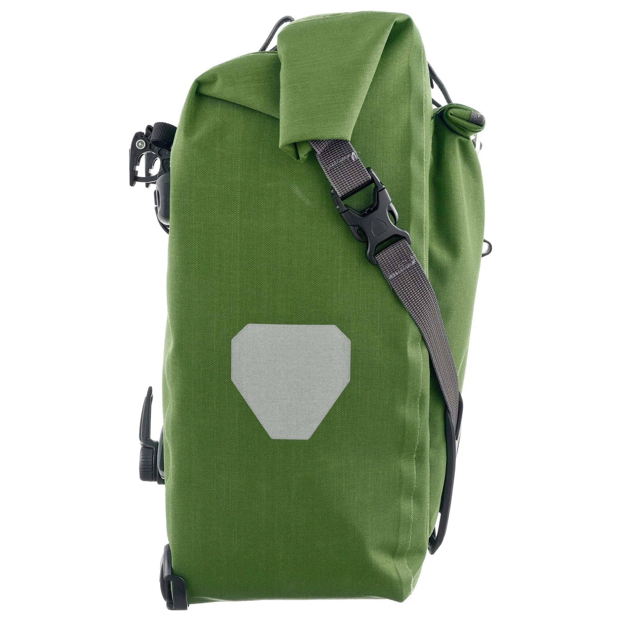 Green pannier with a gray logo on a white background