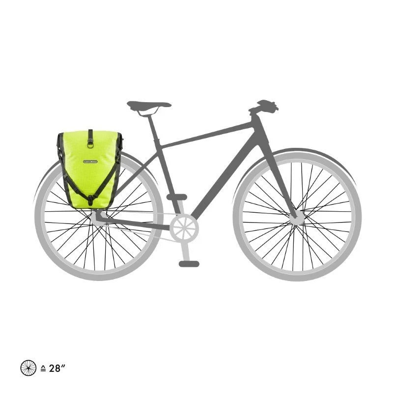 Bicycle with a yellow bag on a white background