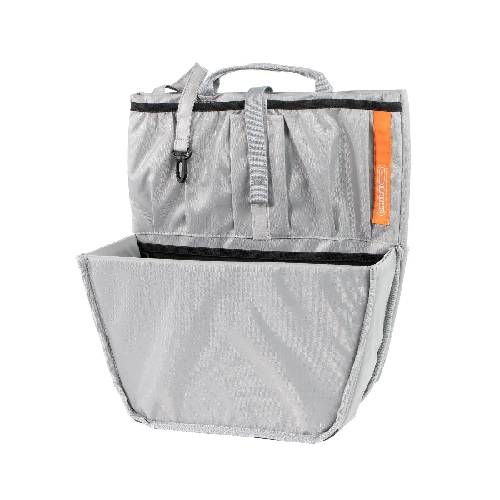 Gray bicycle bag with a small pocket on a white background