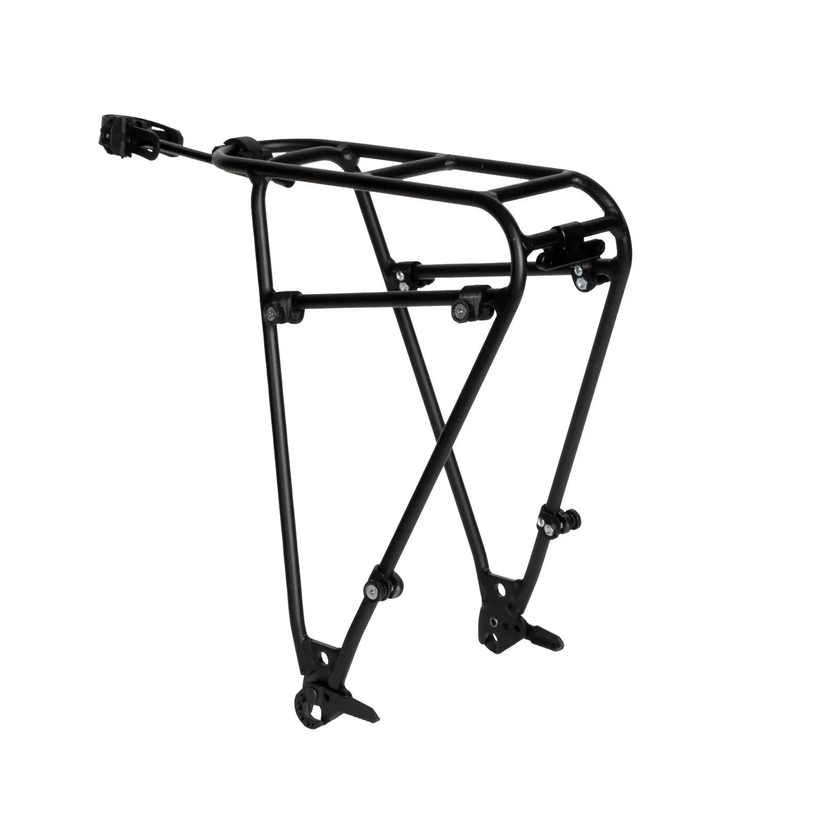 Black bicycle rear rack on a white background