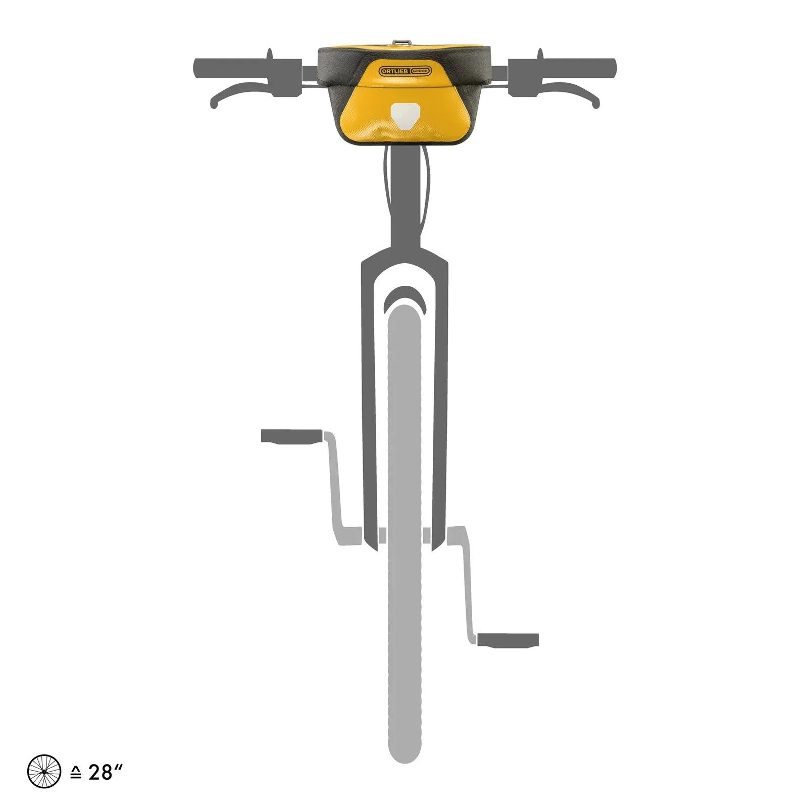 Bicycle frame with handlebar bag from Ortleb brand on a white background
