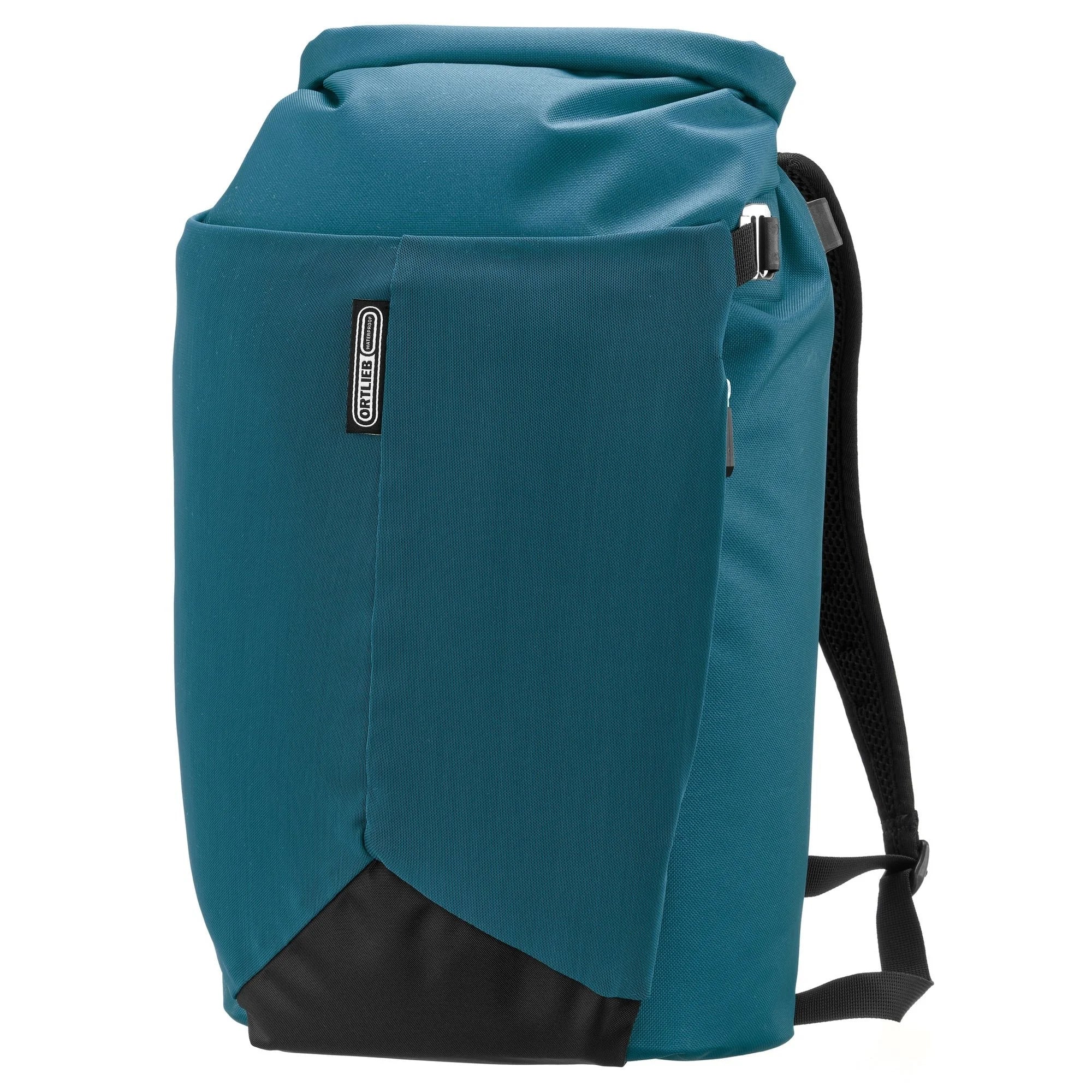 Teal backpack with black accents on a white background