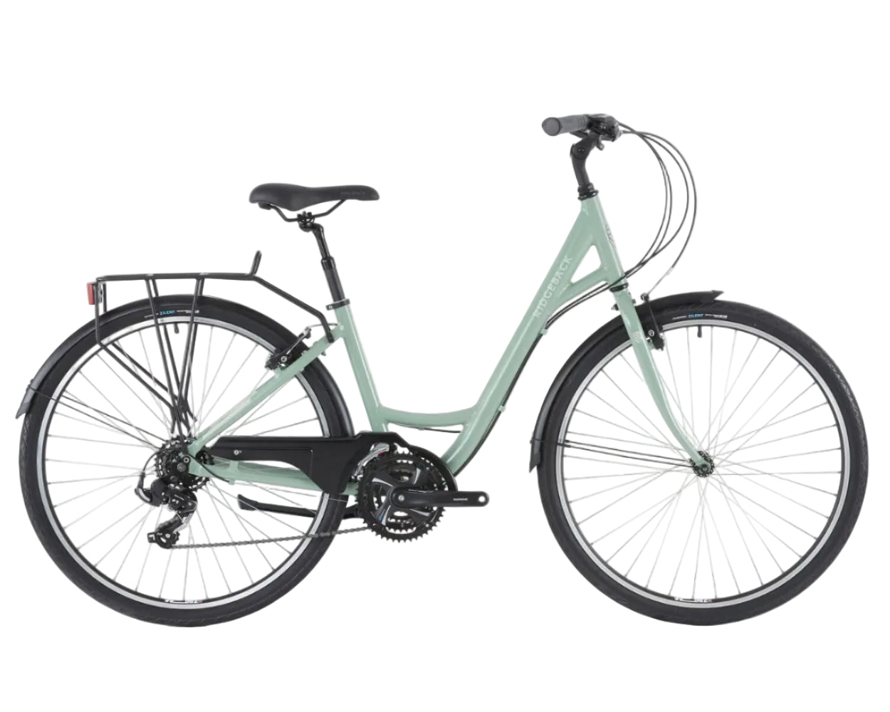 Green bicycle on the white background