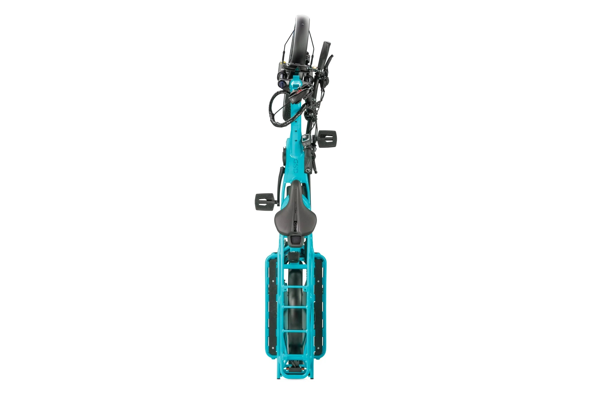 Teal and black bicycle on a white background