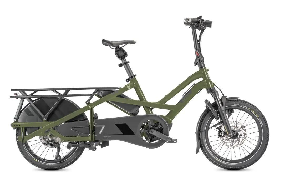Green Tern GSD cargo bicycle on a white background