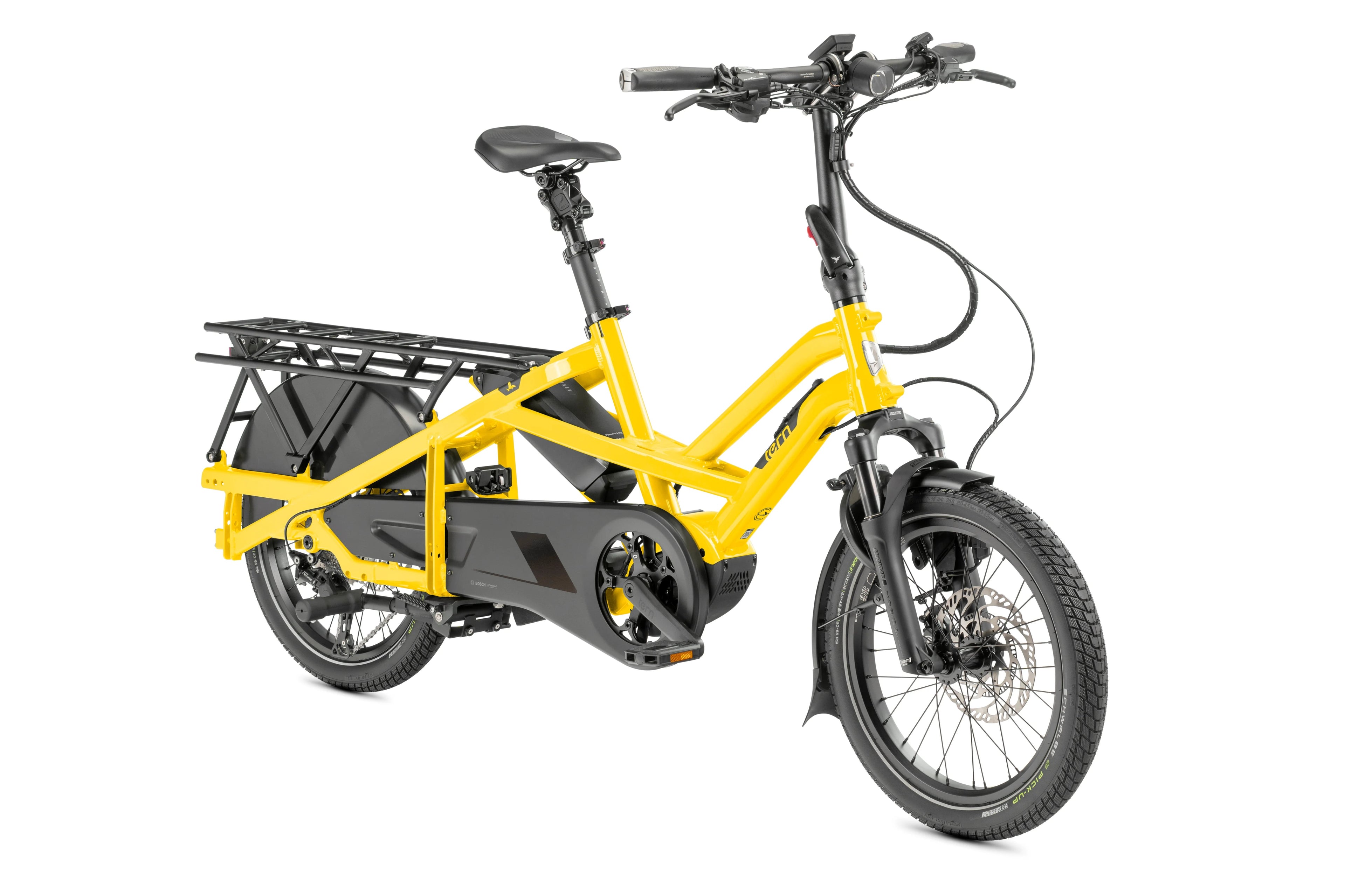 Yellow cargo bicycle.