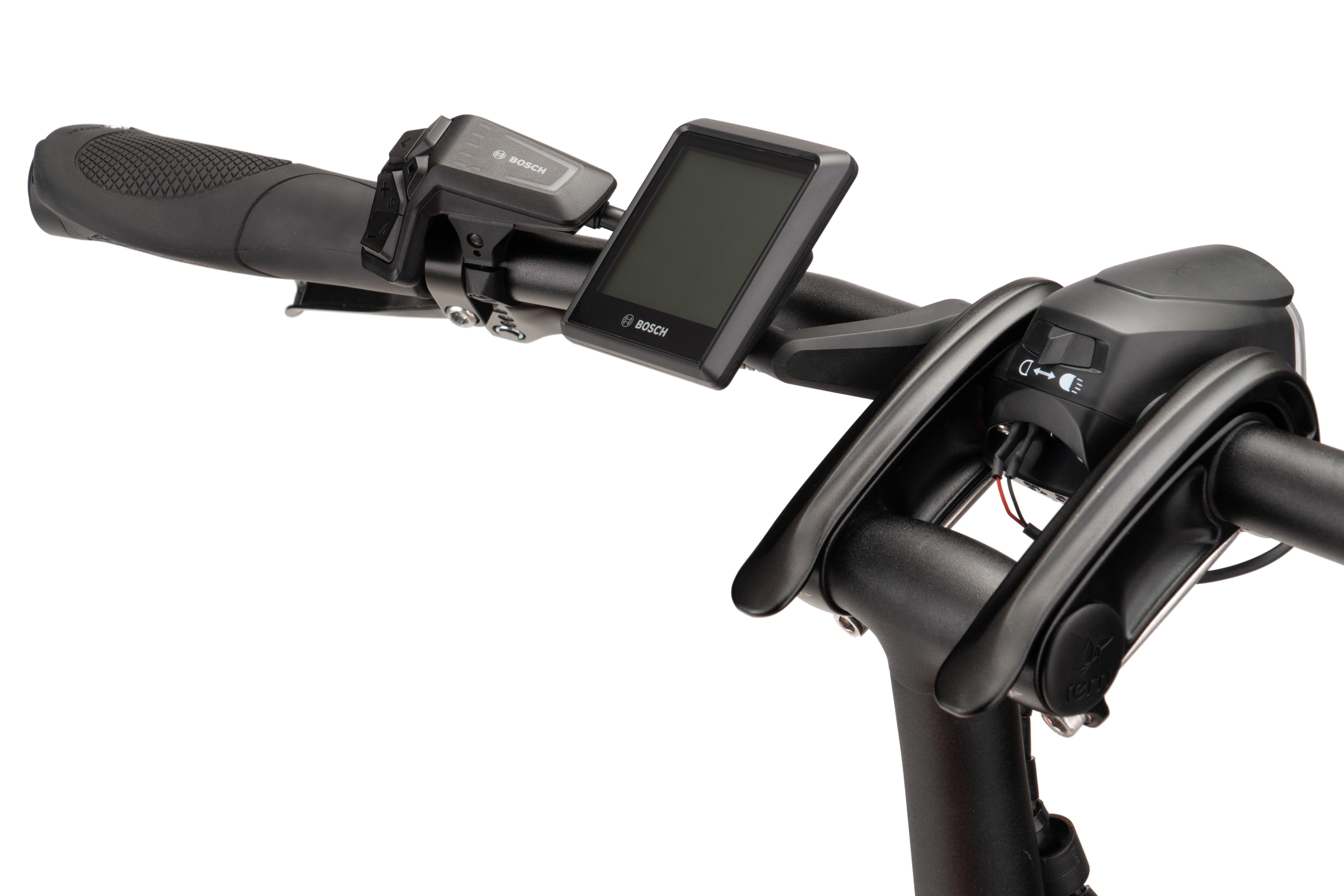 Handlebar and cockpit of a Tern cargo e-bike.