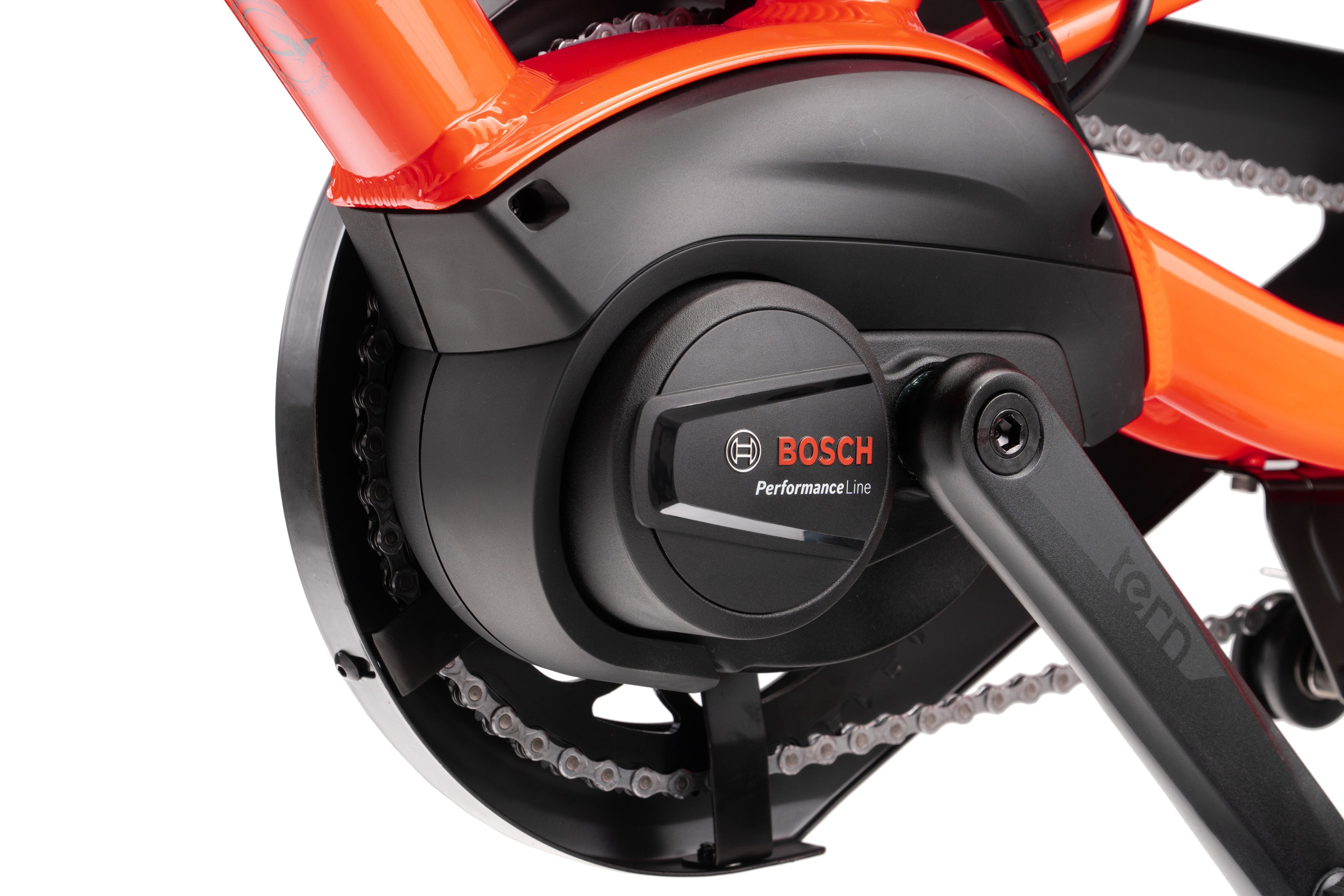 Tern cargo bicycle's Bosch drive unit with the Bosch logo.