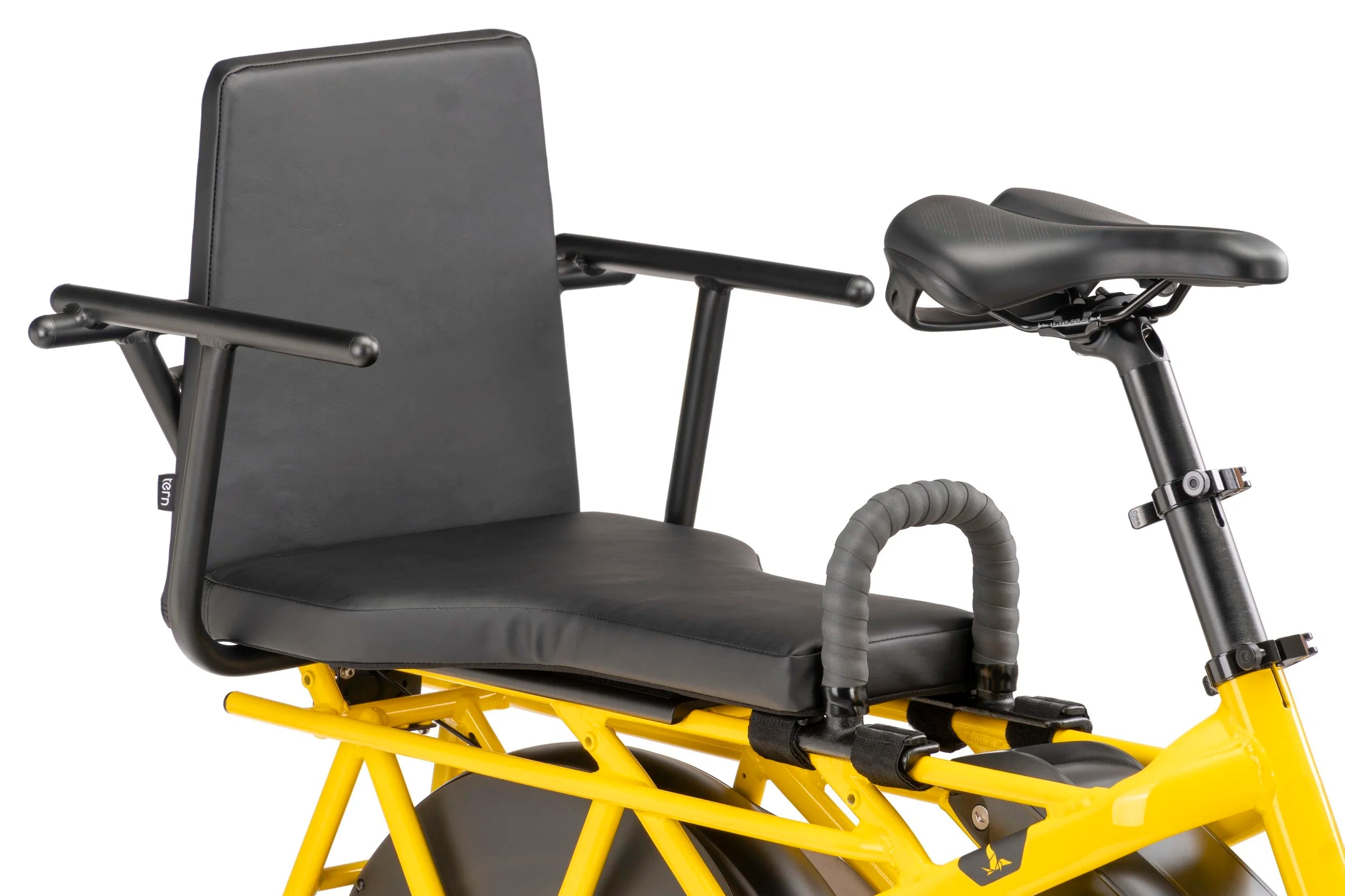 Yellow and black medical transport chair on a white background