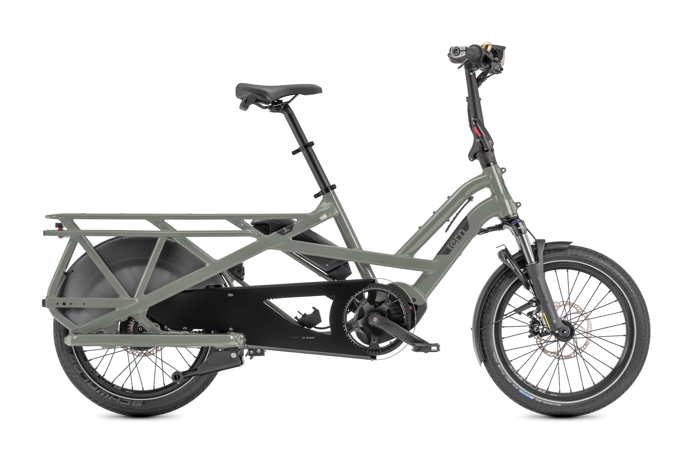 Tern cargo bike in sage color.