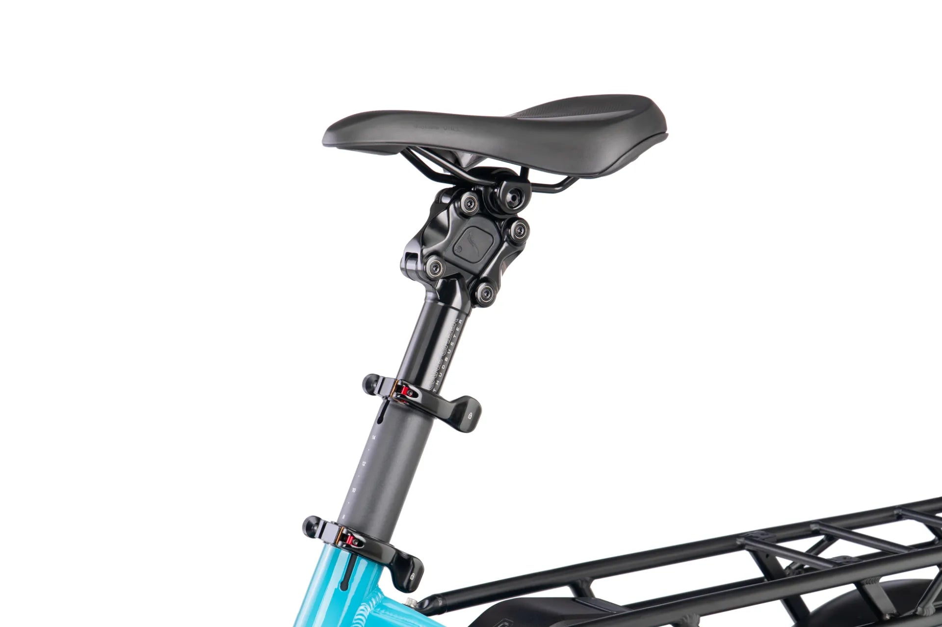 Bicycle seat post with adjustable mechanism on a white background