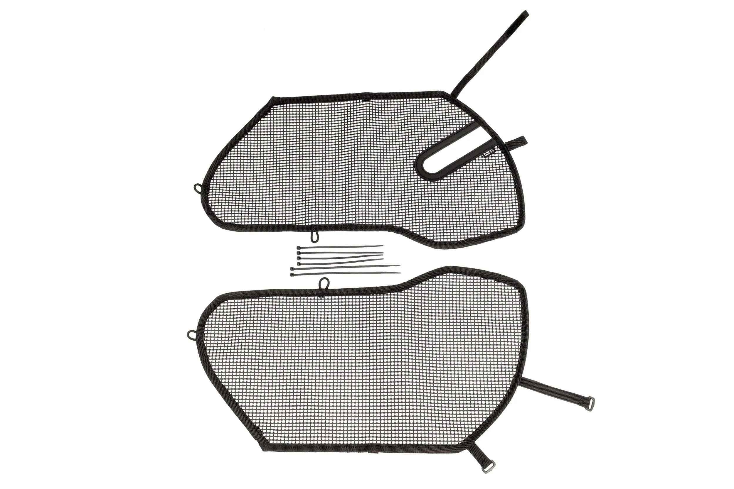 Two cycle wheelguards with zipties on a white background