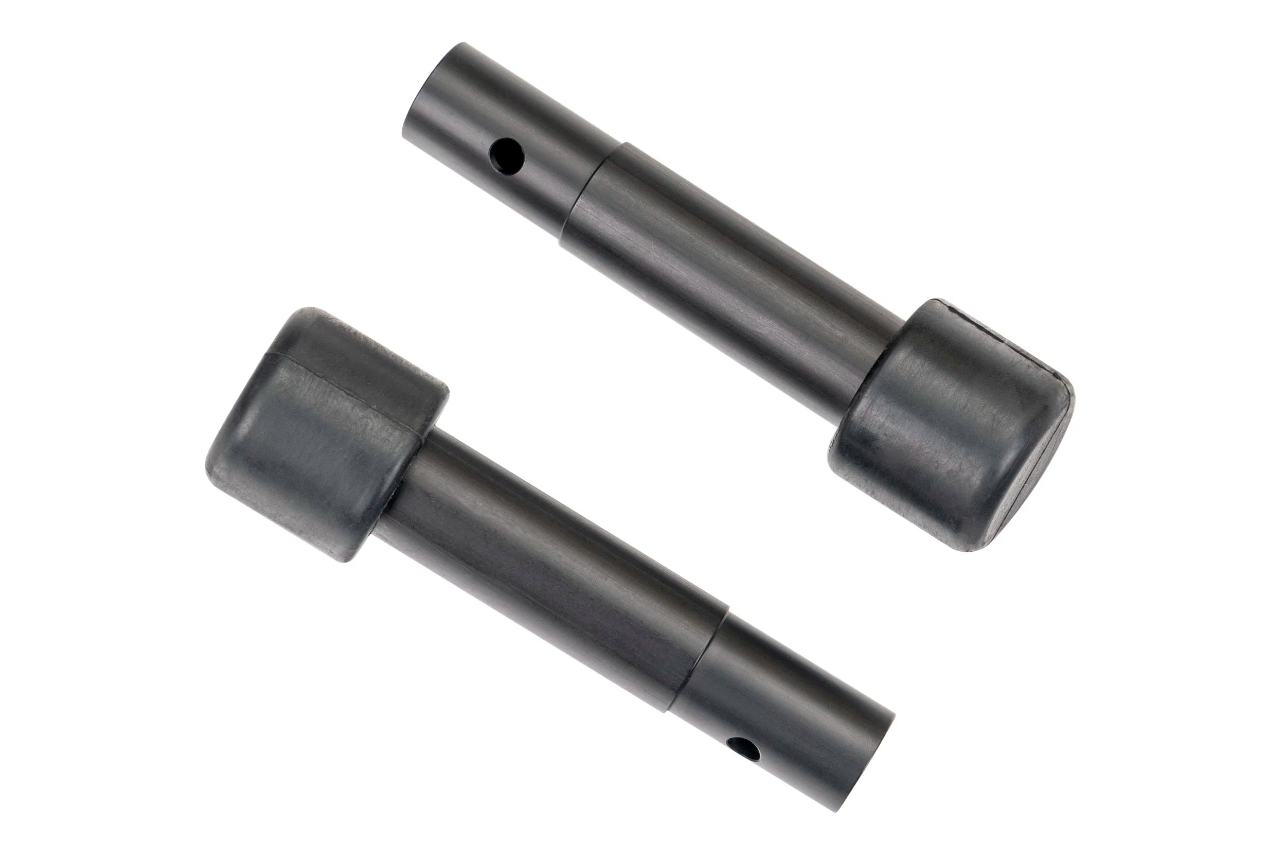 Two gray metal cylindrical components for a  Tern bicycle kickstand on a white background.