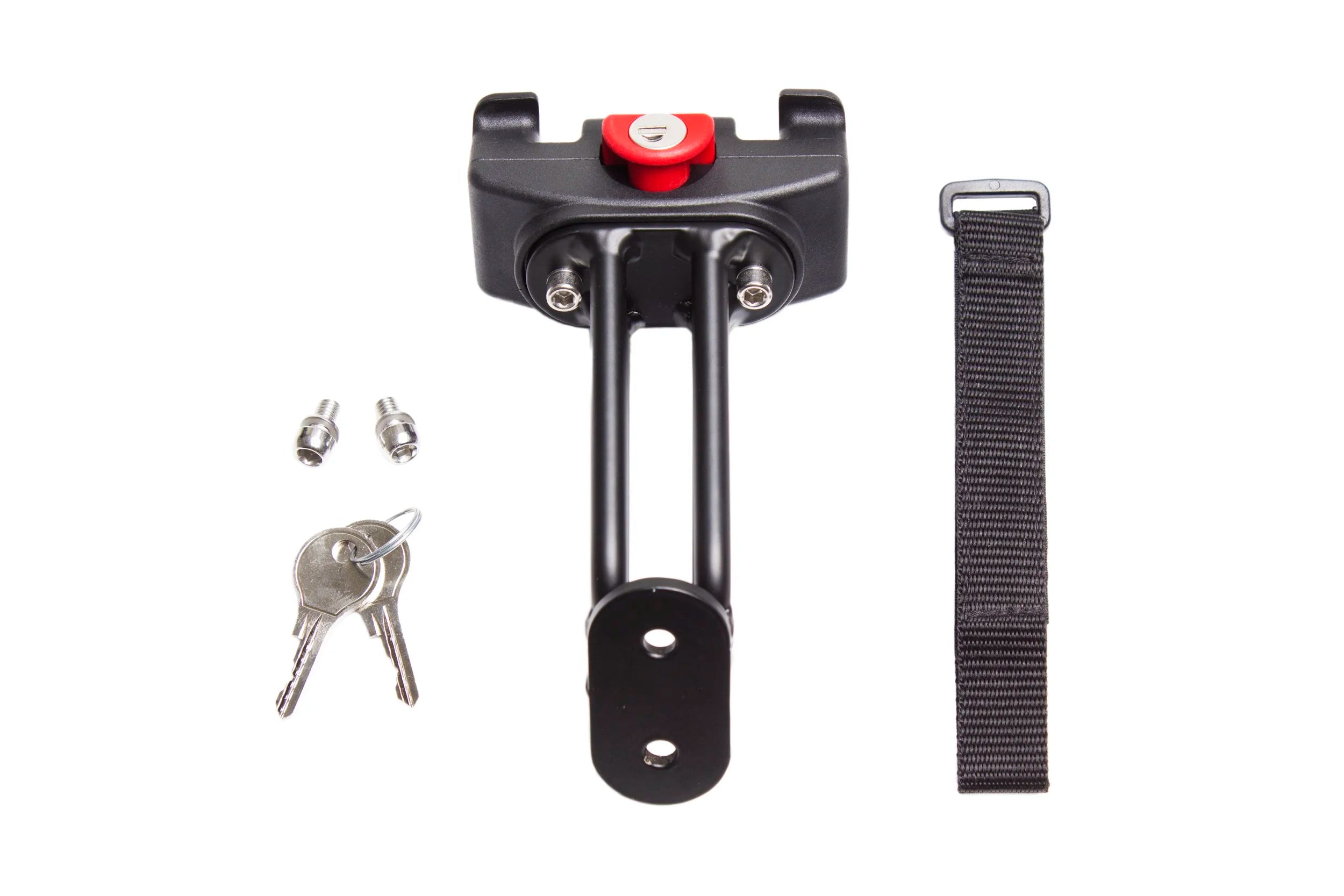 Locking mechanism with keys and strap on a white background