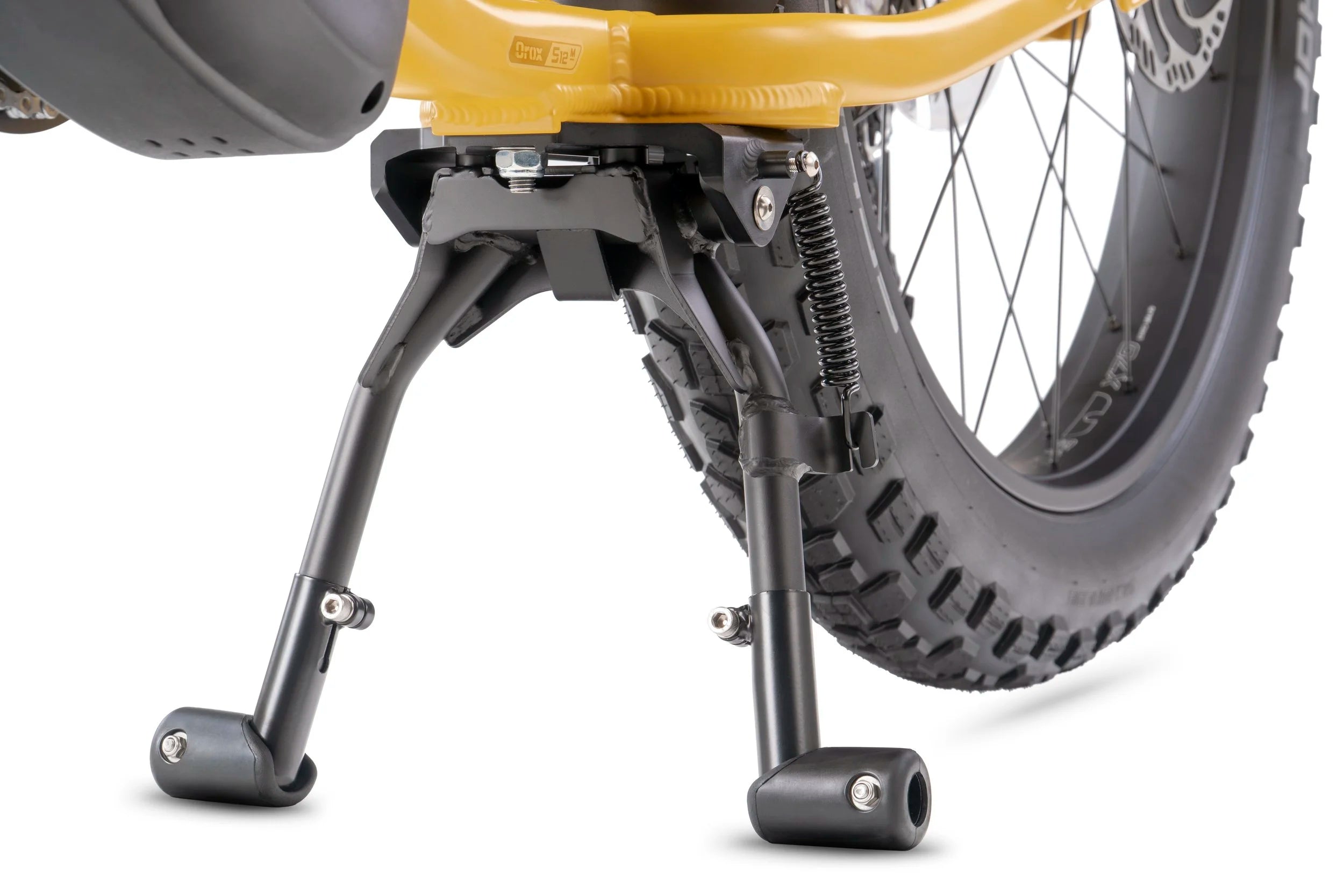 Close-up of a bicycle kickstand on a white background