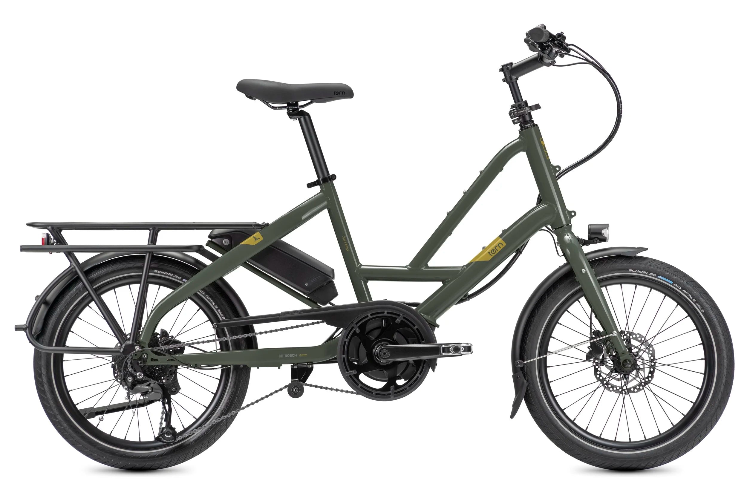 Green Tern cargo bike on a white background