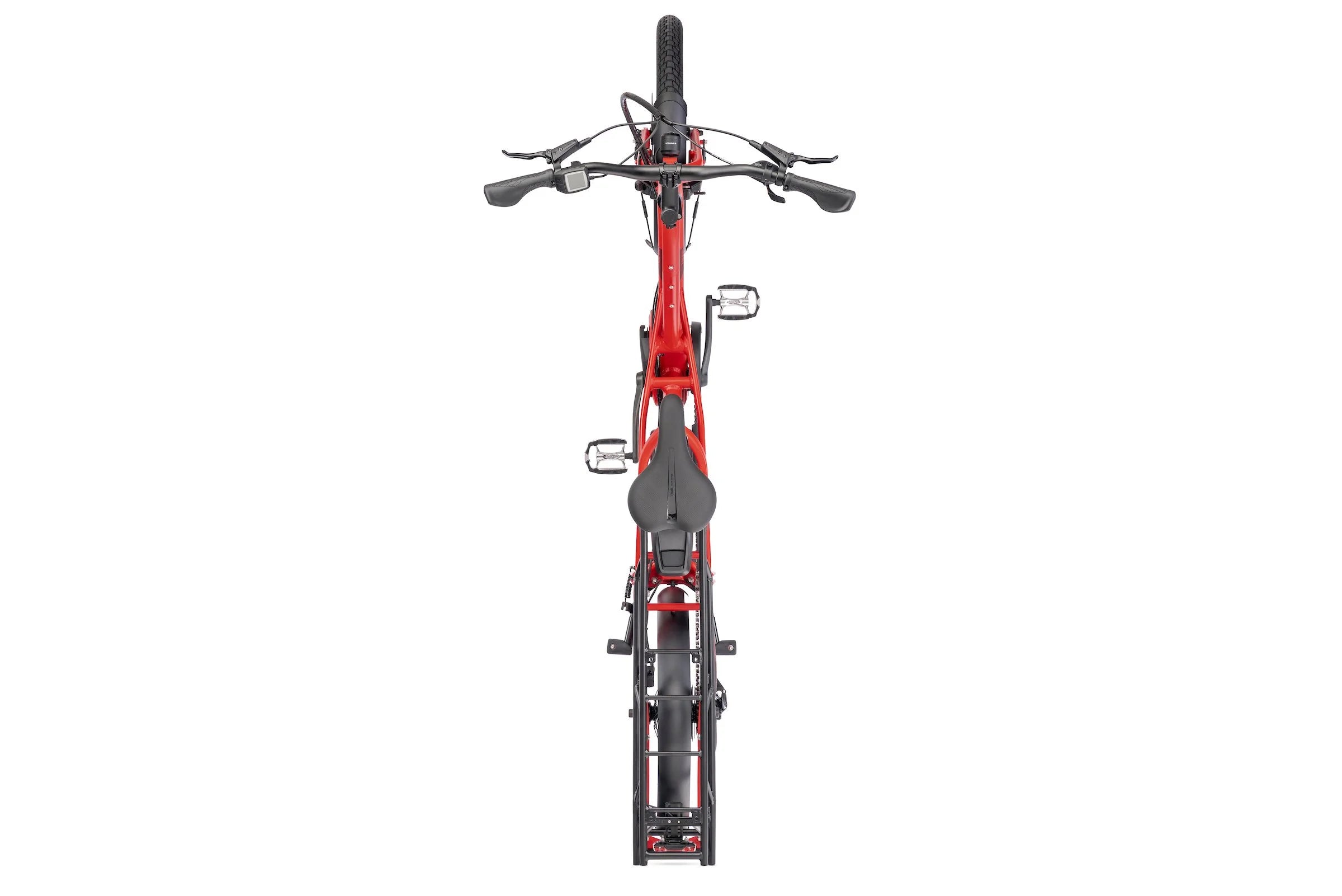 Red and black bicycle on a white background