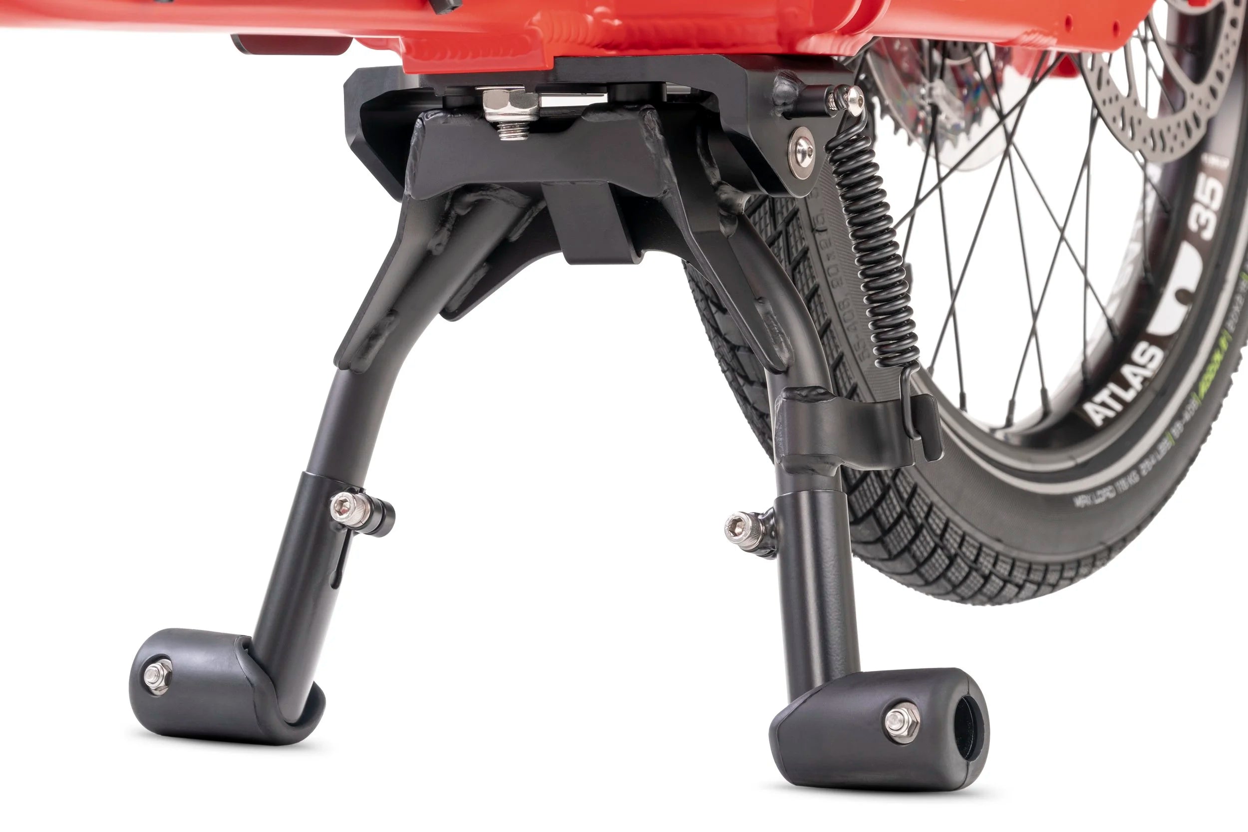Close-up of a bike kickstand on a white background