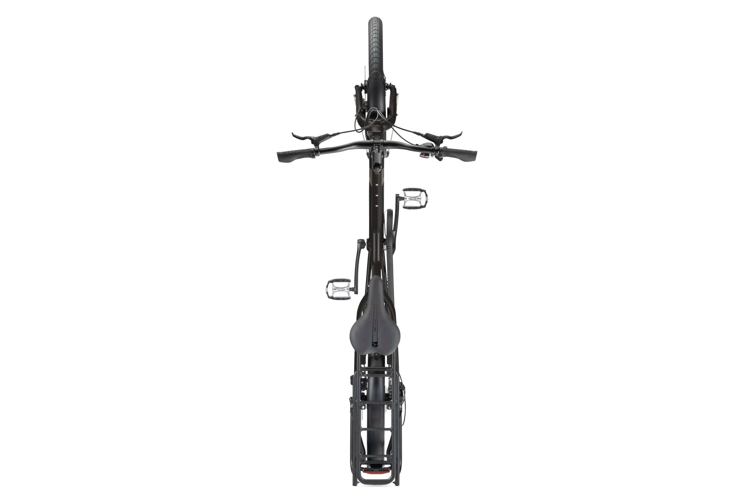Top view of a black Tern bicycle on a white background