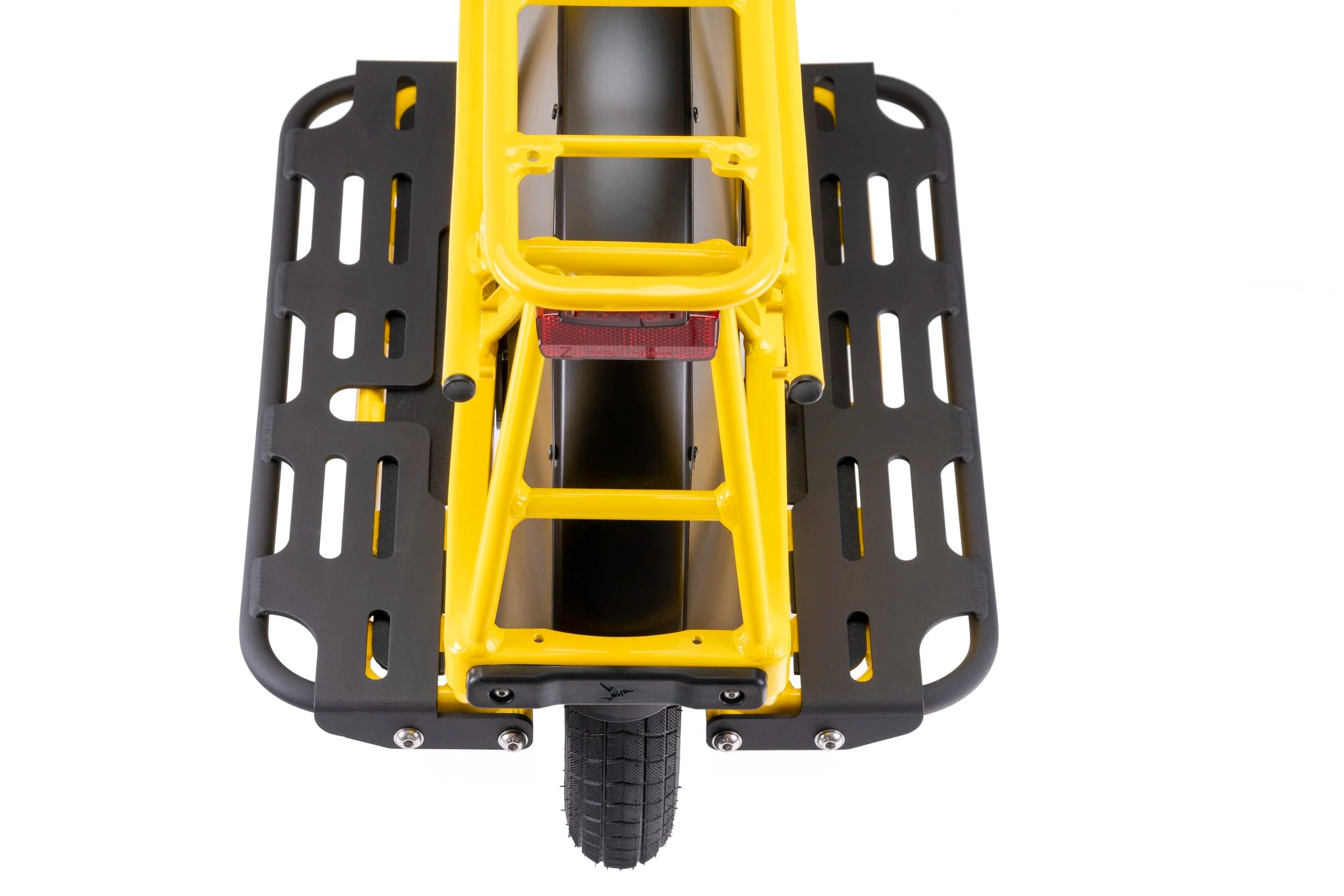 Yellow and black bike rack on a white background