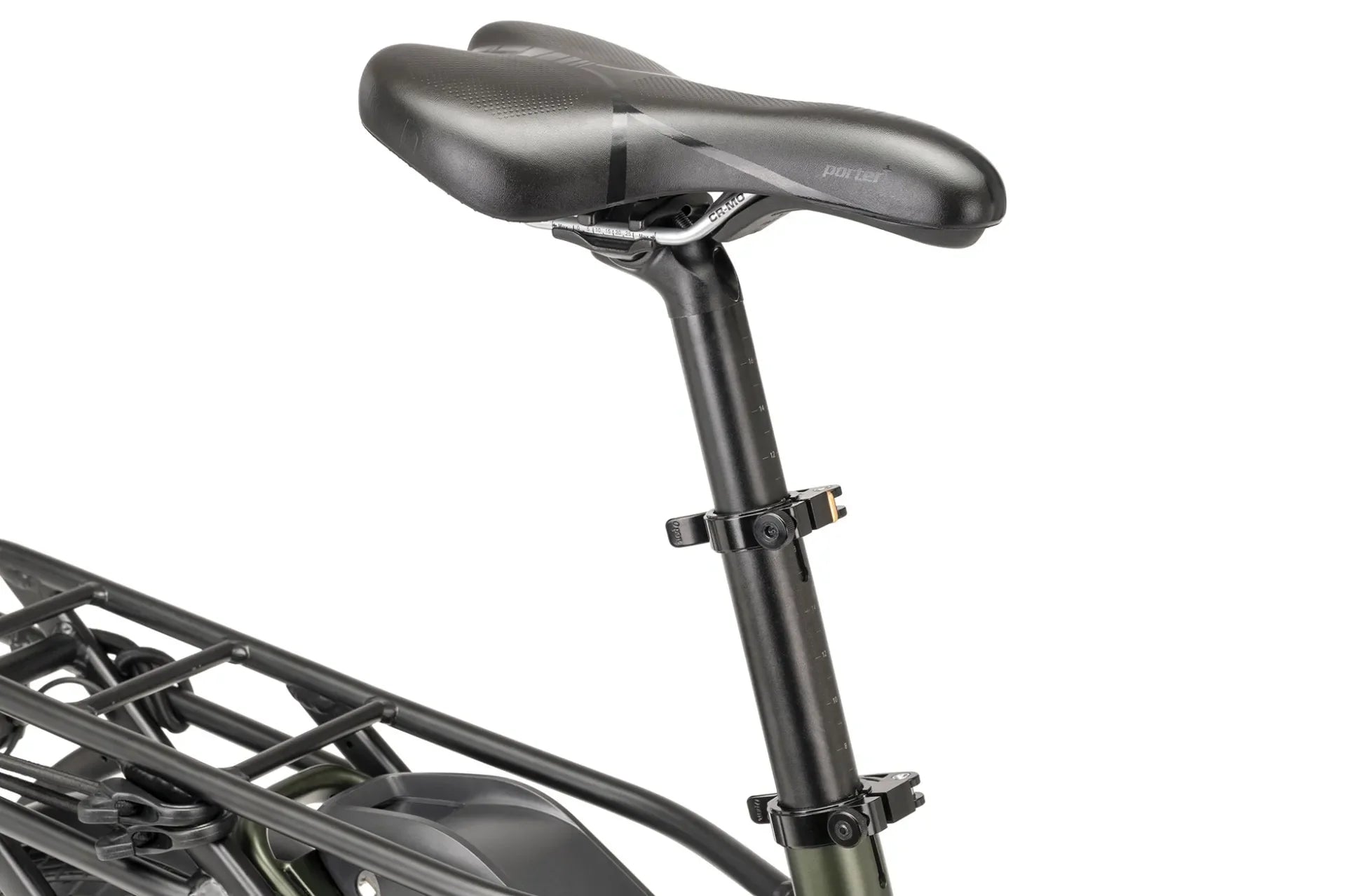 Bicycle seat and frame with a white background