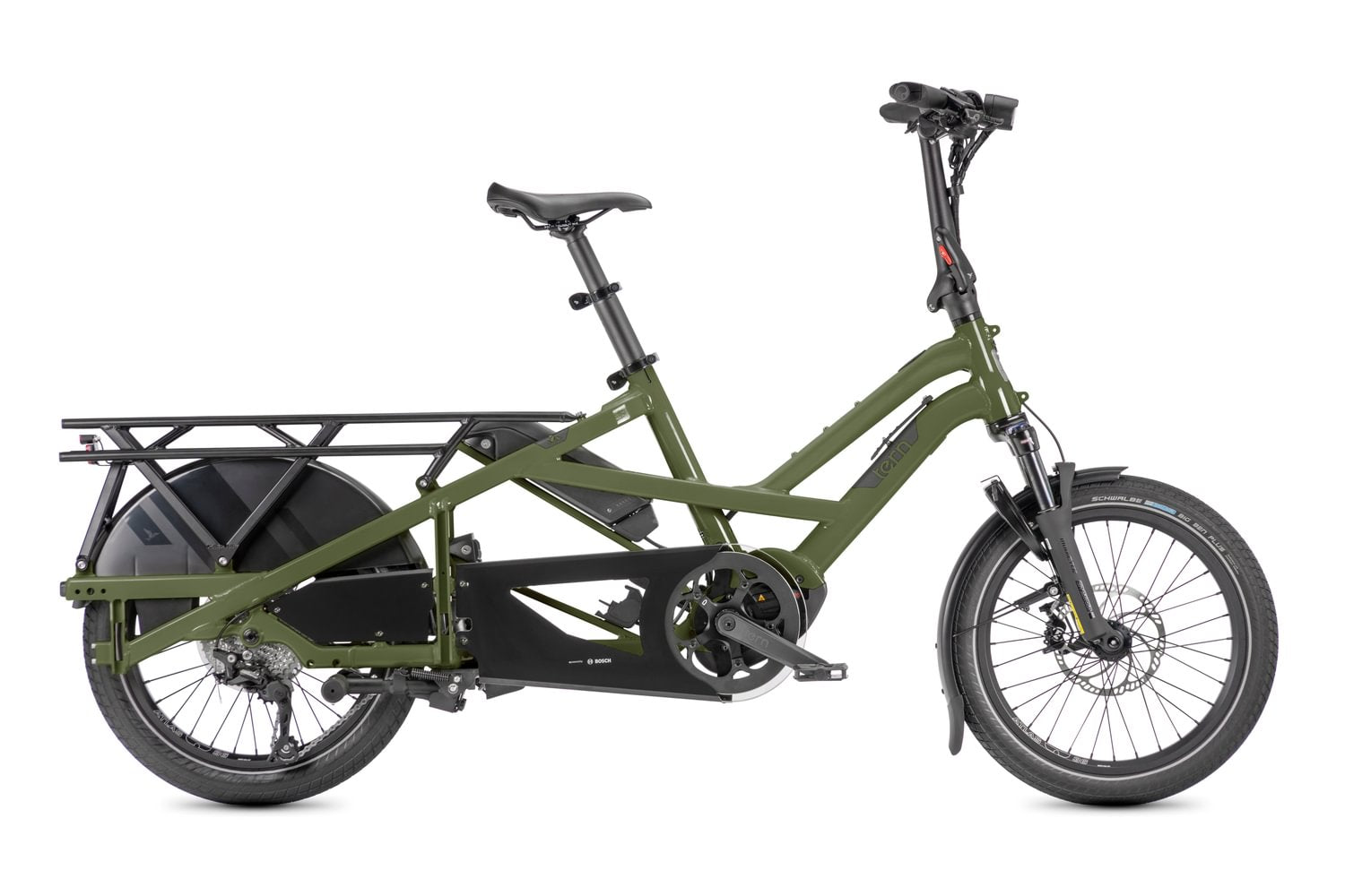 Green cargo bike with a white background