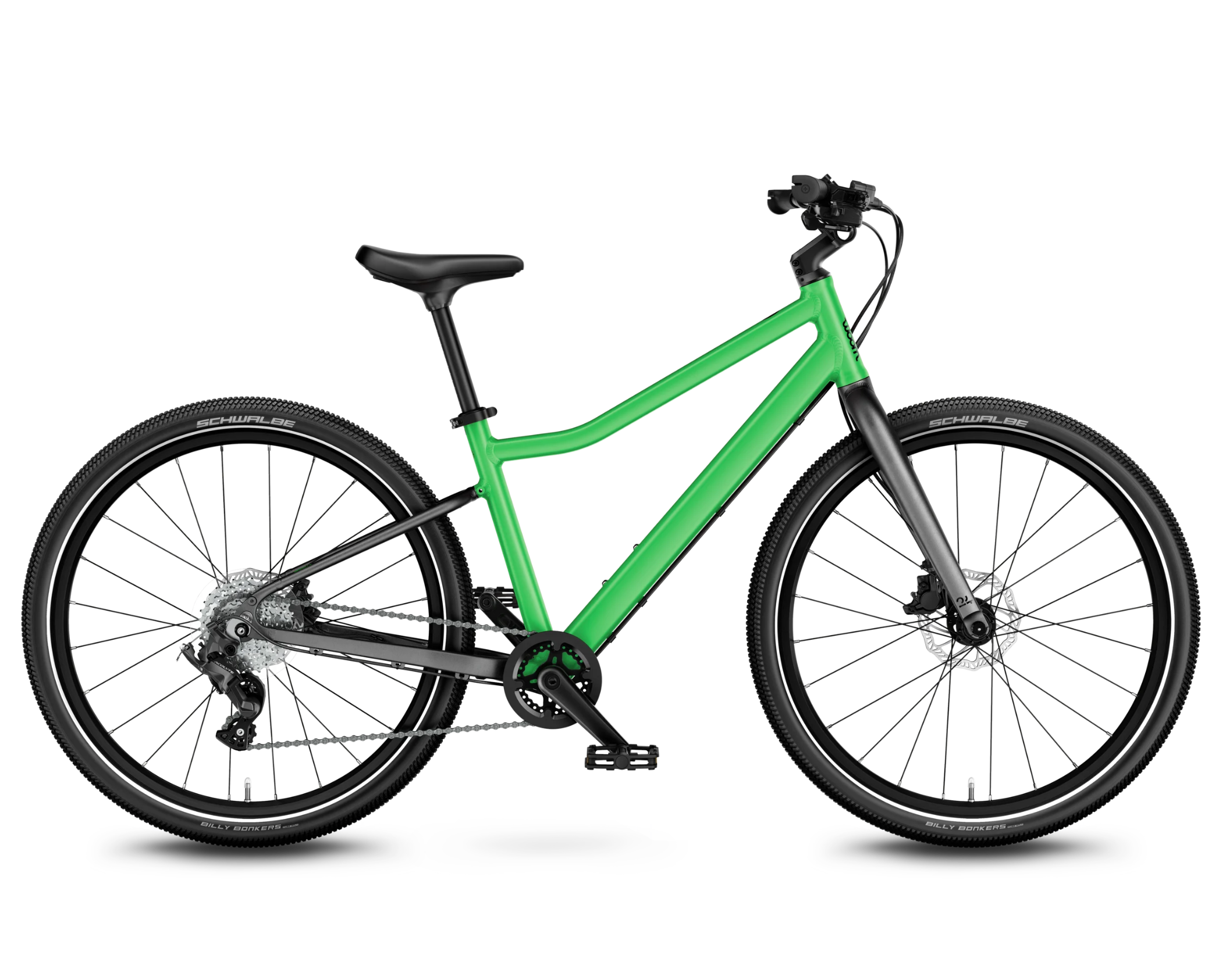 Green Woom Explore 5 bicycle on a white background