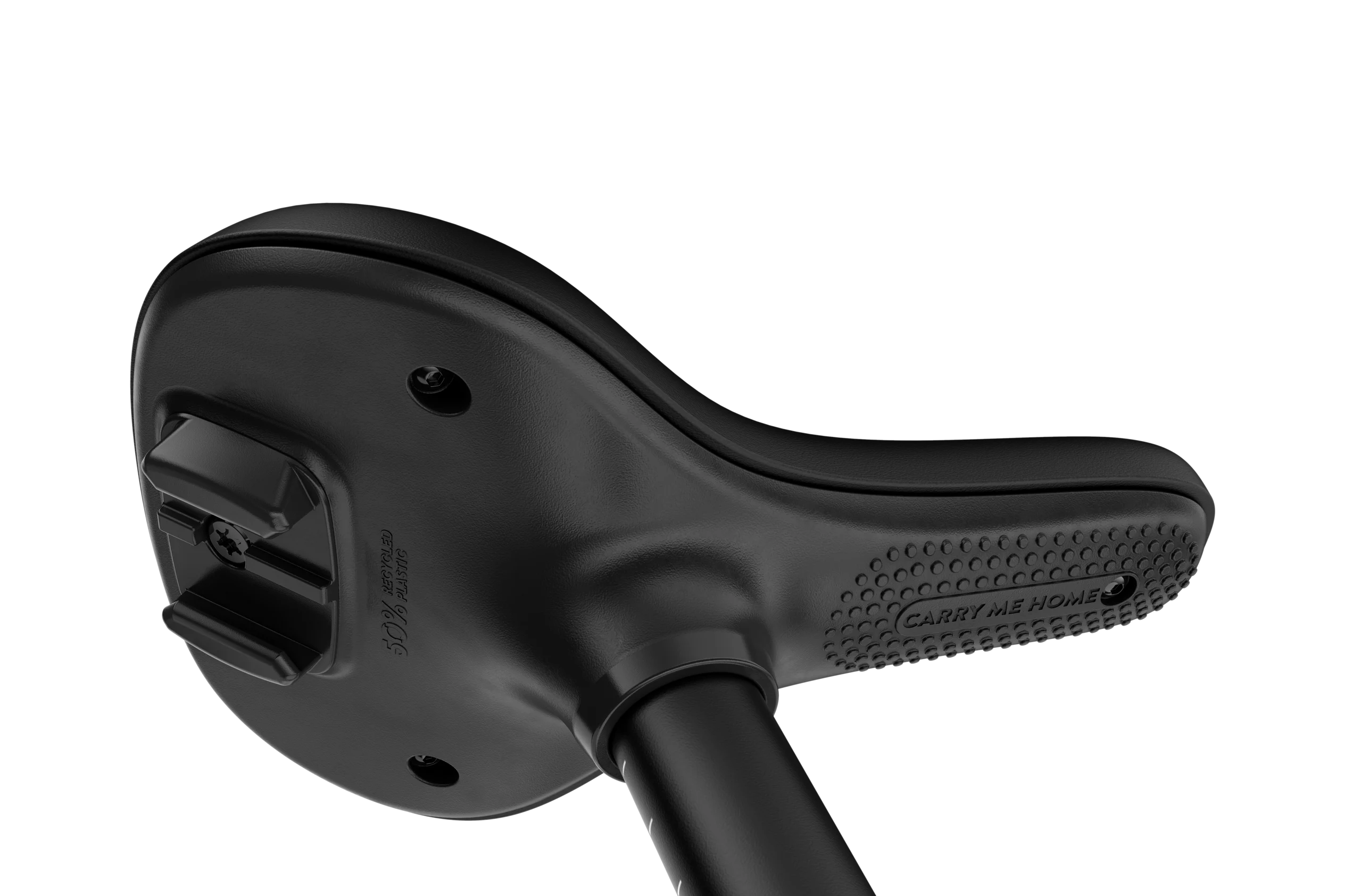 Black bicycle saddle with grip on a white background