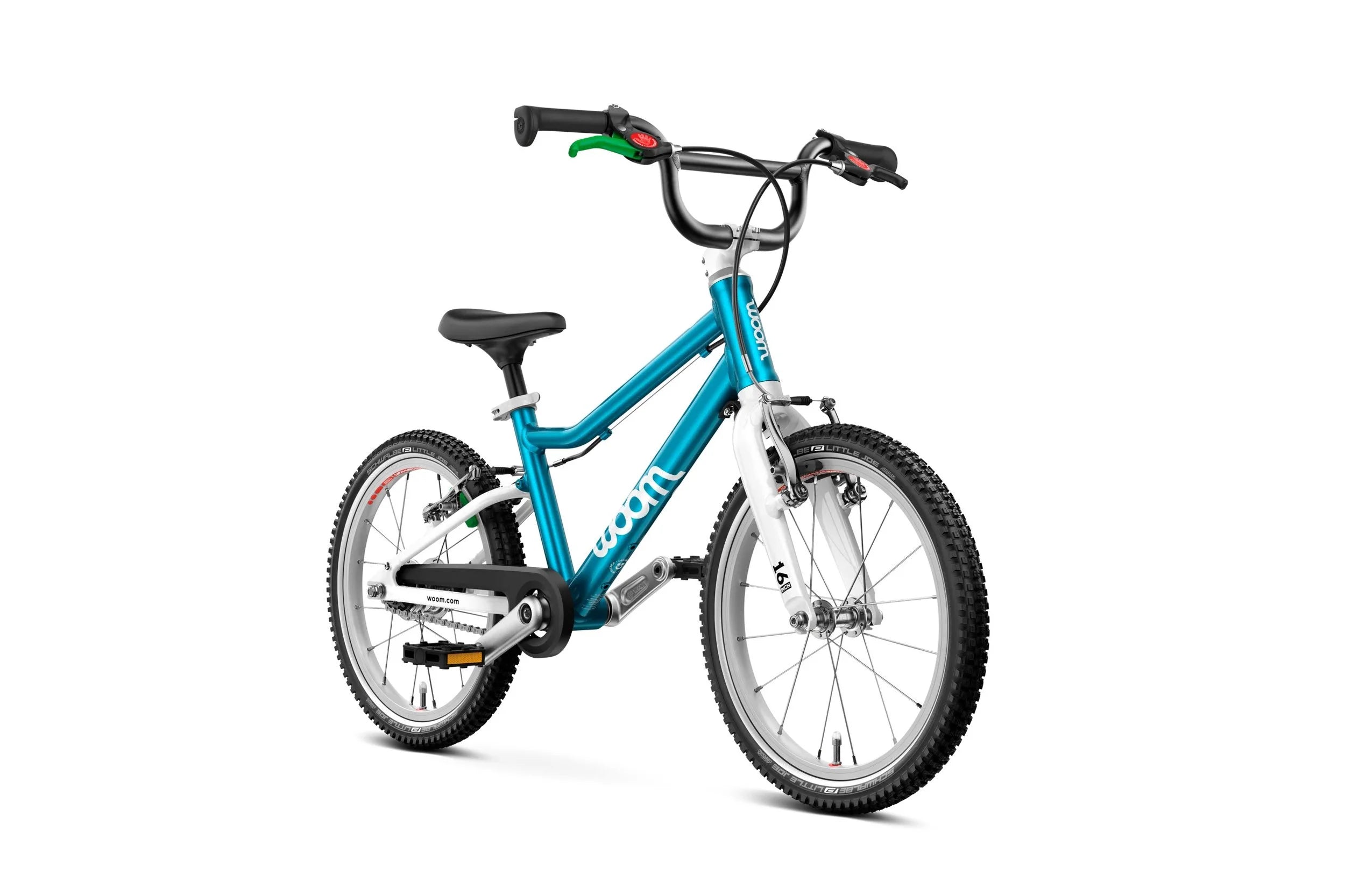 Children's Woom bicycle with a blue frame on a white background