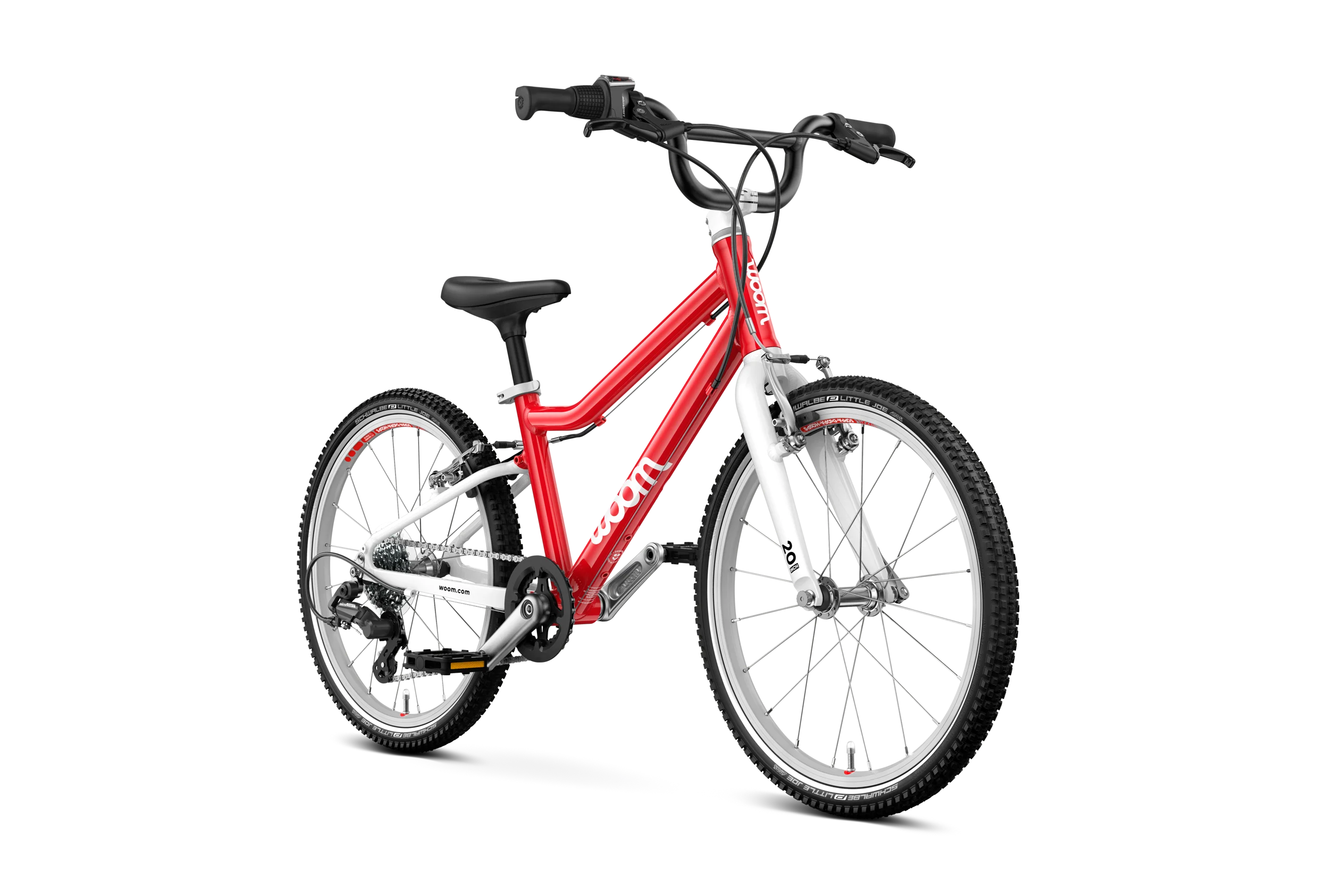 Woom Red children's bicycle on a white background