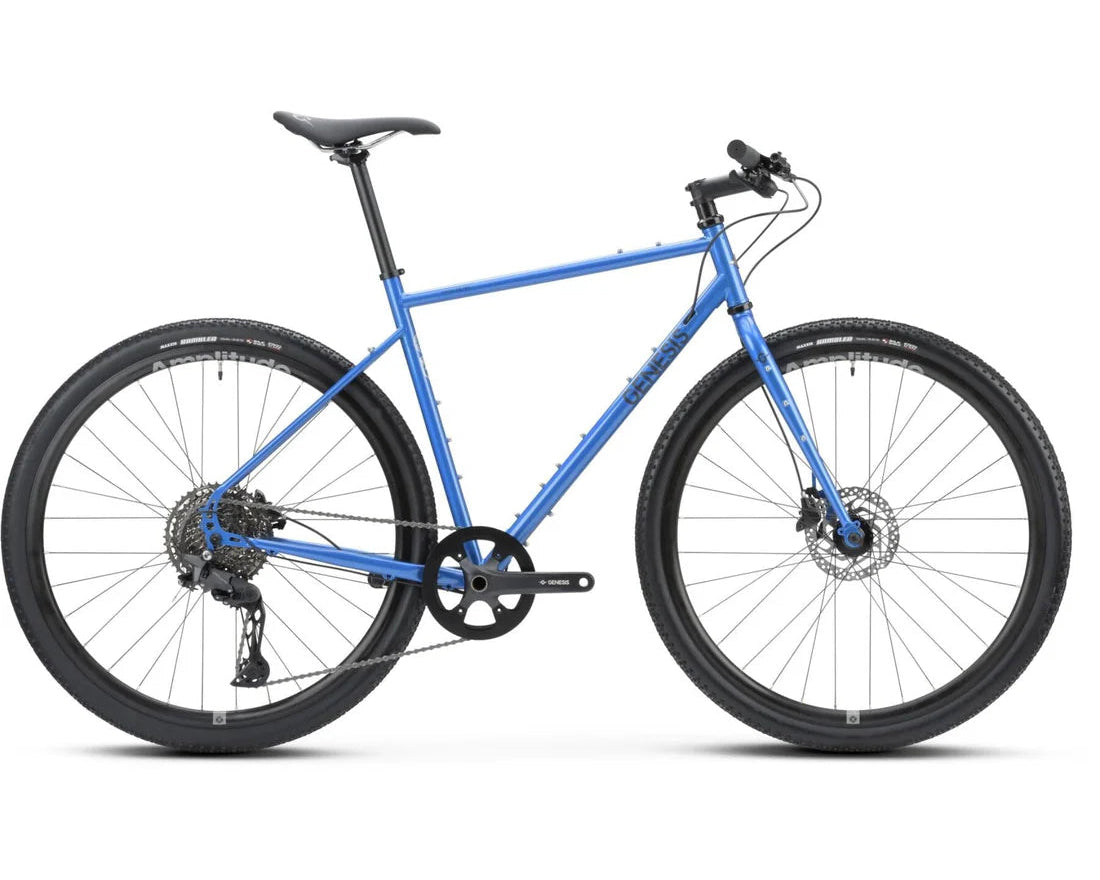 Blue Genesis bicycle on a white background