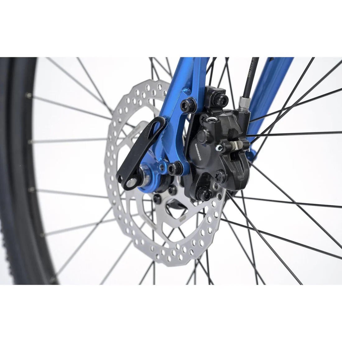 Close up of a Shimano hydraulic brakes on a white background